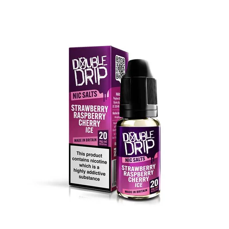 Double Drip Strawberry Raspberry Cherry Ice Nic Salt 10ml E-Liquid - Image 2