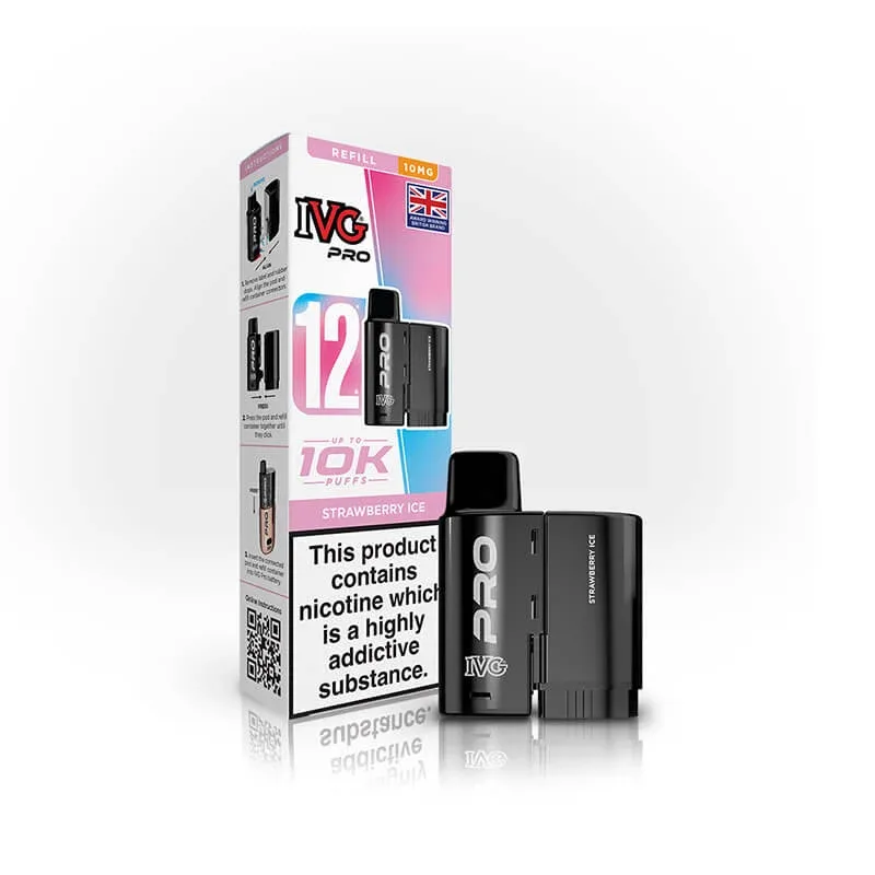 IVG Pro 12 Strawberry Ice Prefilled Vape Pod + Refill - Image 2