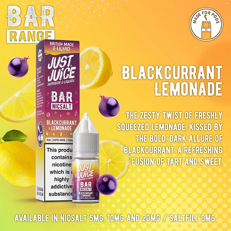 Just Juice Bar Range Blackcurrant Lemonade 10ml Nic Salt E-Liquid - Image 2