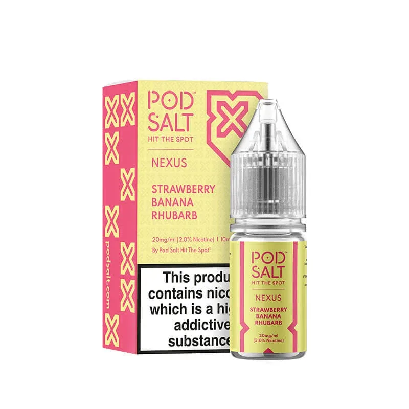 Pod Salt Nexus Strawberry Banana Rhubarb Nic Salt E-Liquid 10ml - Image 2