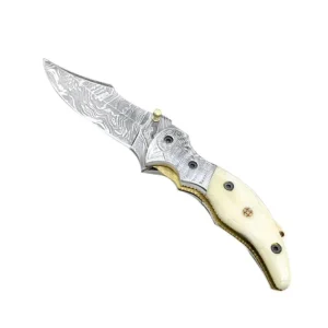The Bone Edge - 7.5" Damascus Wyrmspike Foldable Knife