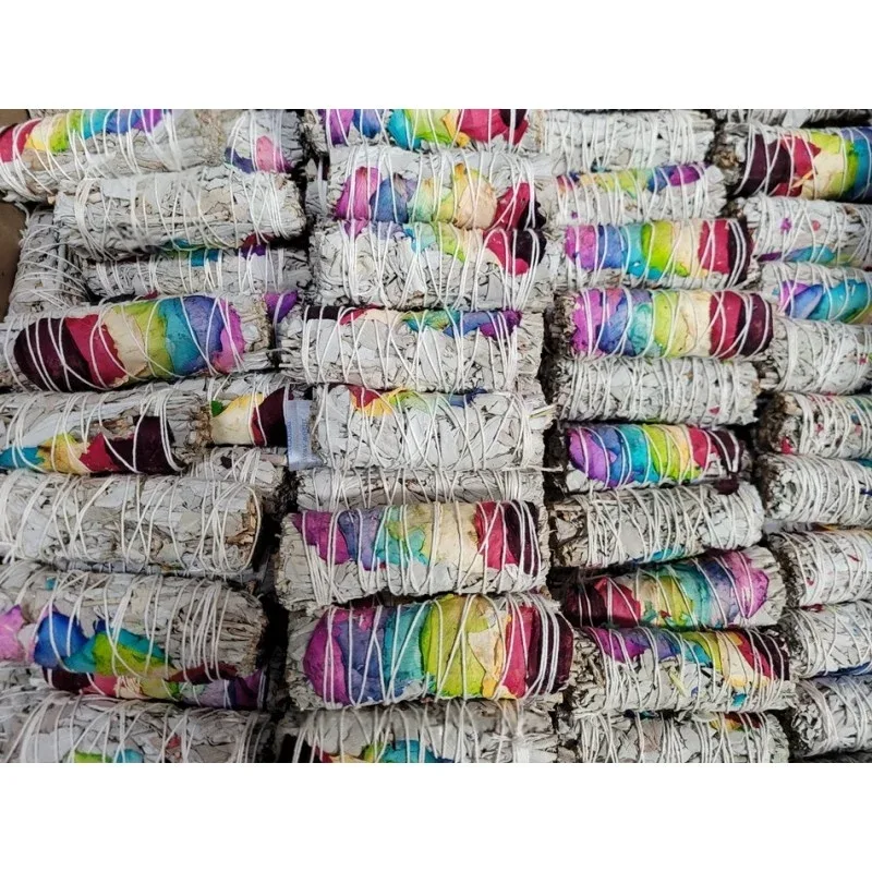 4" White Sage & Chakra Rose Petals Smudge Stick - Image 2