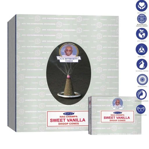 Satya - Sweet Vanilla Dhoop Cones (12 Cones, 1″)