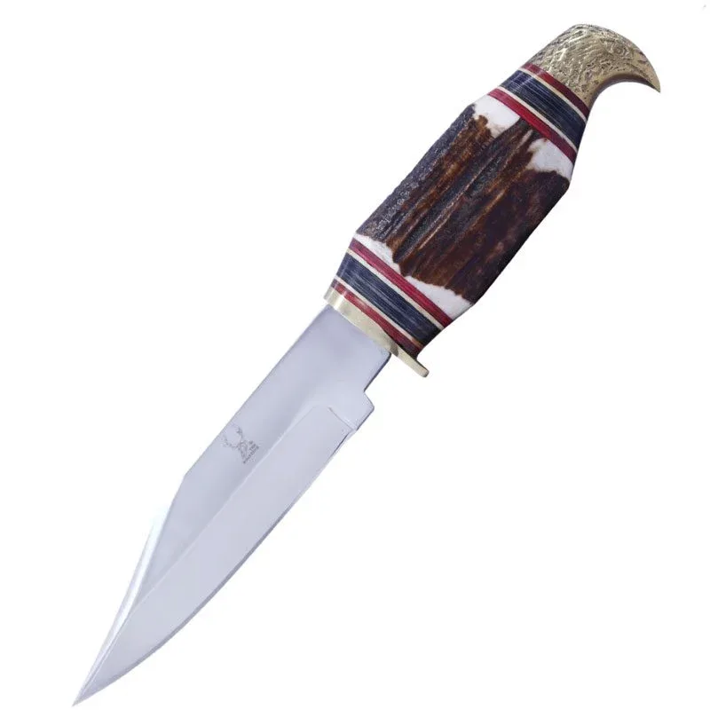 The Bone Edge - 9.5″ Antler Hunter’s Bowie Knife w/ Eagle Head Handle