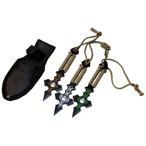 3 Skull Design & Green String Throwing Knives
