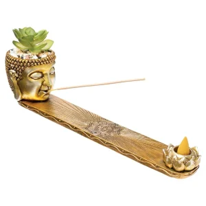 Fujima - 12.5" Buddha Incense Burner with Faux Plant