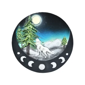 4.8" Lone Wolf Polyresin Round Incense Burner