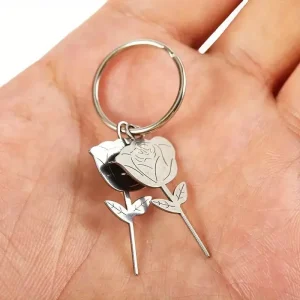 Elegant Rose Shape Stainless Steel Key Ring Tool