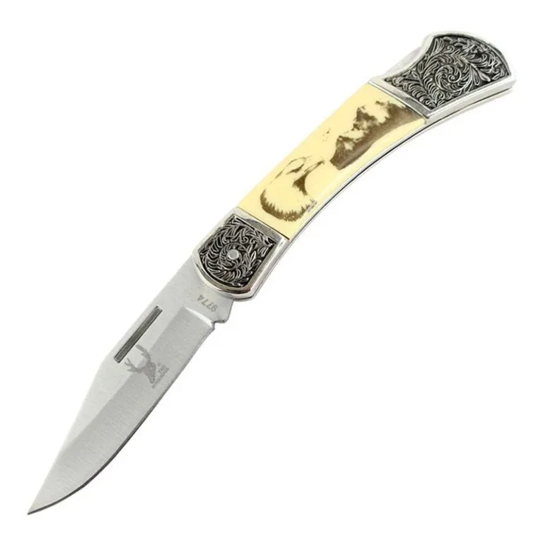 The Bone Edge - 7.5″ Elkfang Classic White Eagle Foldable Knife