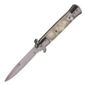 Perucci - 9" White Pearl Marble Effect Foldable Pocket Knife