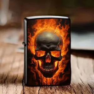 Fiery Skull Metal Lighter Case