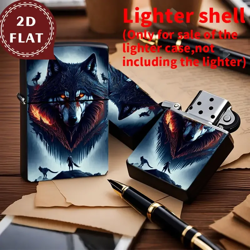 2D Flat Fantasy Wolf Mystical Design Lighter Shell