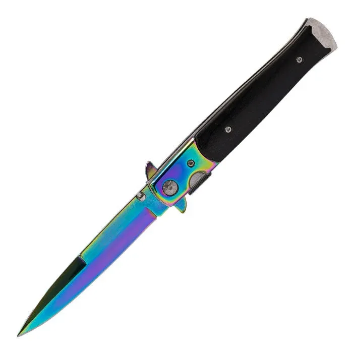 Perucci - 9" Rainbow and Black Polished Surface Foldable Pocket Knife