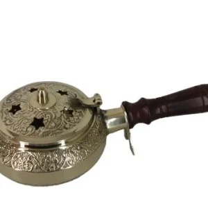 ZenN - Brass Charcoal Burner w/ Wooden Handle Stars