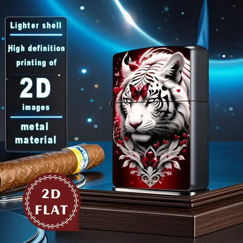 2D Flat White Tiger Retro Fashion Lighter Shell