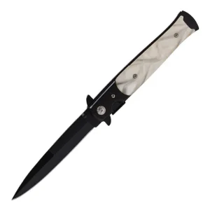 Perucci - 9" Black and White Shiny Finish Foldable Pocket Knife