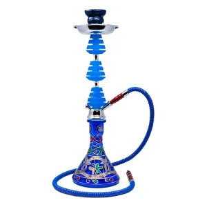 22" Blue Glass Base w/ Green Leaves Hookah