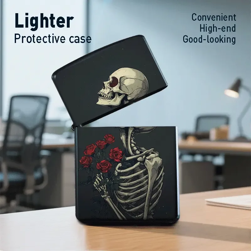 Gothic Skeleton Rose Metal Lighter Shell - Image 2