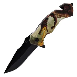 Perucci - 8" Brown Fiery Draconian Creature Foldable Pocket Knife