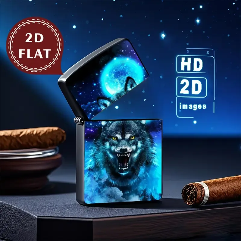 2D Flat Wolf Howling Moon Light Lighter Shell - Image 2