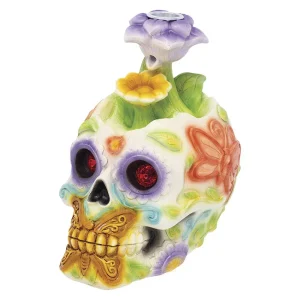 Fujima - Crystal-Eyed Floral Skull Backflow Cone Incense Burner 6”