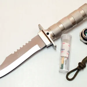 Hunt-Down - 12" All Chrome Fixed Blade Survival Knife