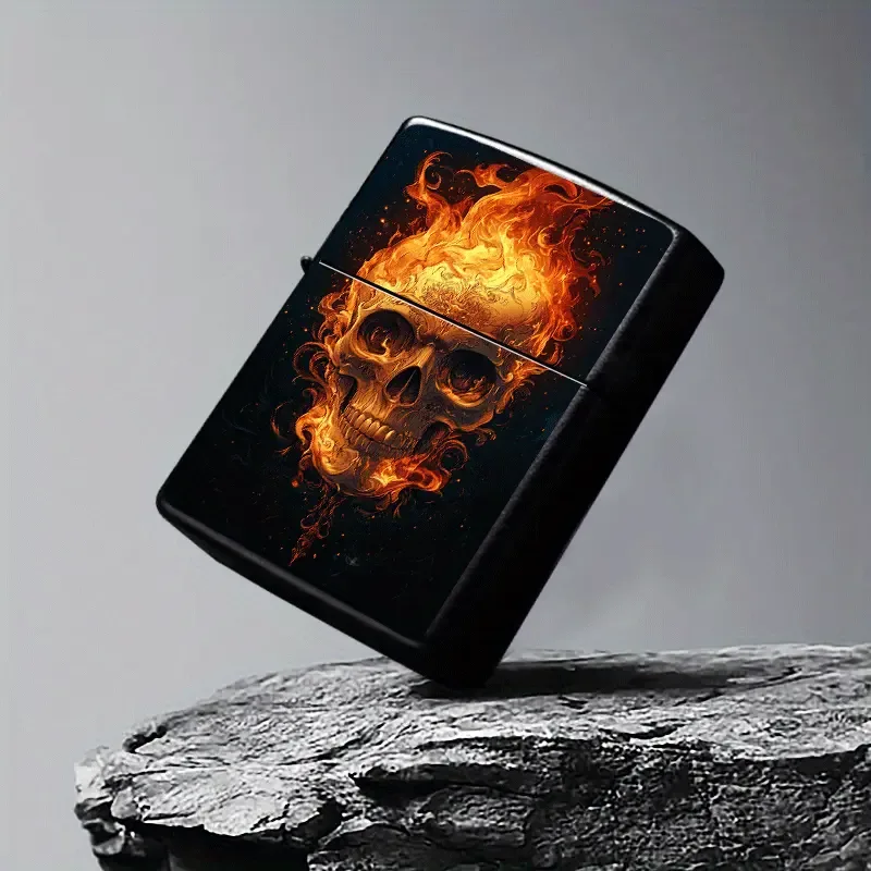 Flames & Skull Metal Lighter Case