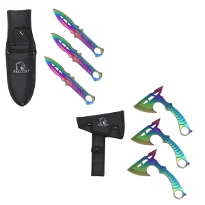Falcon - 10" Iridescent Throwing Axes & Knives Set