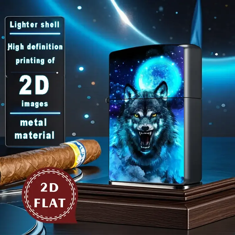 2D Flat Wolf Howling Moon Light Lighter Shell