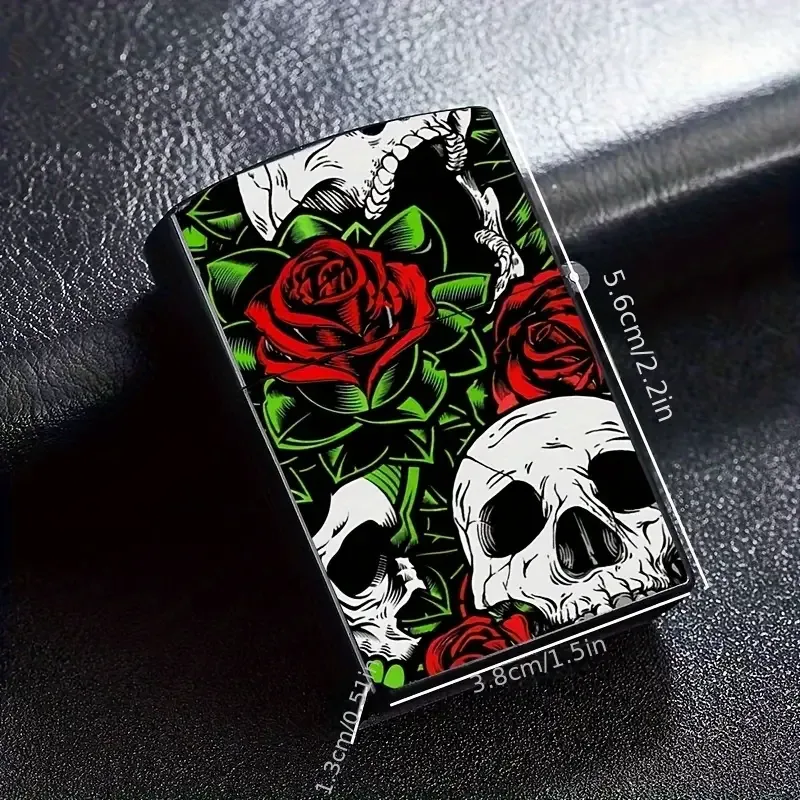 Rose & Skull Design Refillable Lighter Case