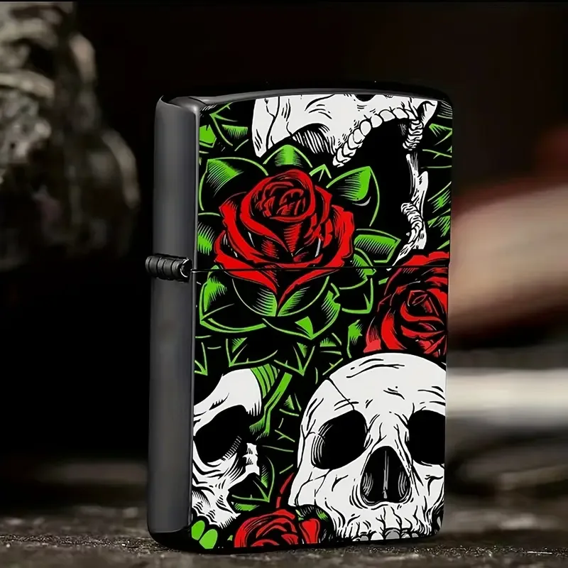 Rose & Skull Design Refillable Lighter Case - Image 2