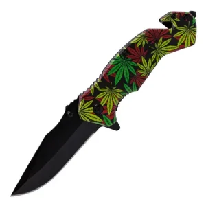 Perucci - 8" Colorful Cannabis Leaf Pattern Foldable Pocket Knife