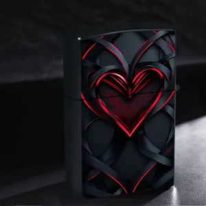 Valentine's Day Black & Red Heart-Shaped Metal Lighter Case