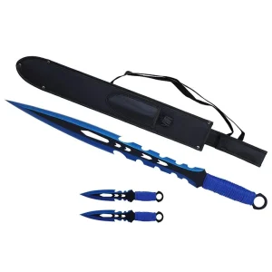 27″ Blue Vortex Ninja Sword Set w/ Two 8″ Throwing Knives