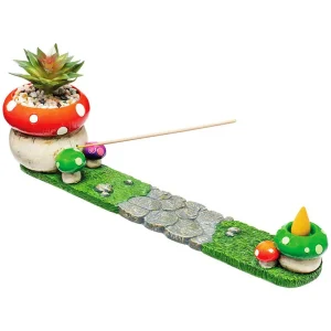 Fujima - 12.5" Mushroom Incense Burner with Faux Plant