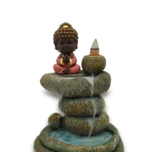 ZenN - Baby Buddha On Rocks Backflow Incense Burner 5.1x4.7x7”
