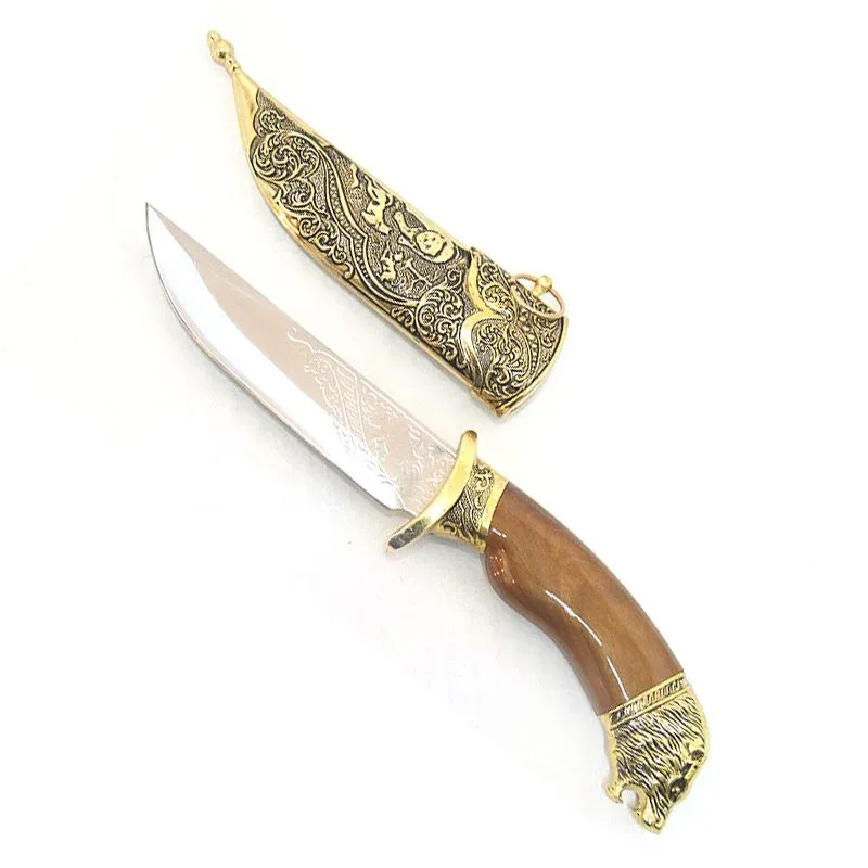 12.25″ Huntmaster Knife w/ Gold Wolf Pommel