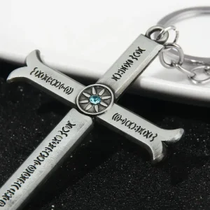 Unisex Alloy Cross Pendant Silvery Keychain