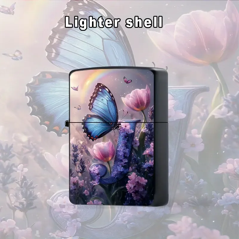 2D Creative Flower Butterfly Pattern Metal Lighter Shell