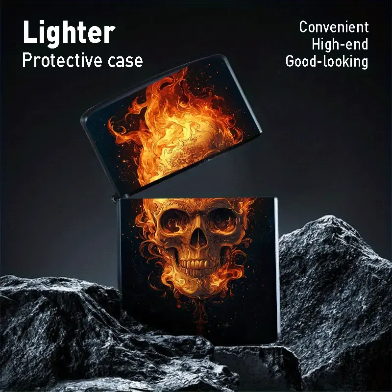 Flames & Skull Metal Lighter Case - Image 2