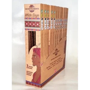 Sacred Elements Organic - White Sage Premium Masala Hand‑Rolled Incense Sticks (15g, 2 hr burn, 8–10 sticks)