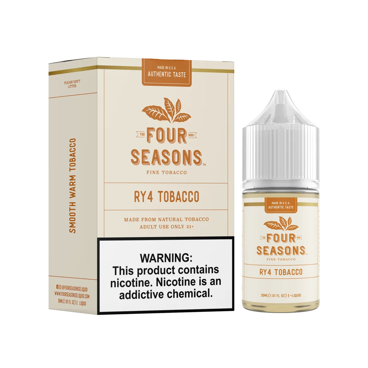 RY4 Tobacco Four Seasons Salts 30mL (Freebase)