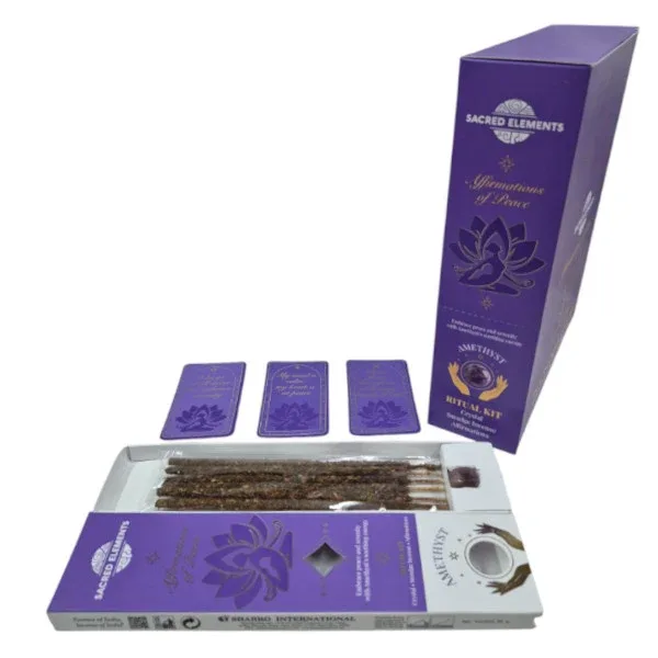 Sacred Elements - Amethyst Ritual Incense Kit Affirmation of Peace, 6 Sticks & 20g